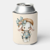 Cute Bunny in Overalls with Straw Hat & Bow Mug 缶クーラー (缶裏面)