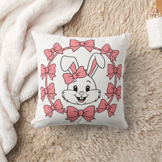 Cute Bunny in Pink Bow Wreath – Easter Coquette クッション (ブランケット)
