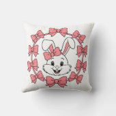 Cute Bunny in Pink Bow Wreath – Easter Coquette クッション (裏面)