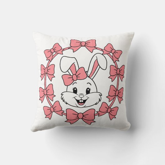 Cute Bunny in Pink Bow Wreath – Easter Coquette クッション (裏面)