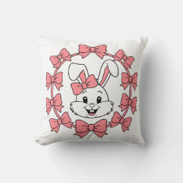 Cute Bunny in Pink Bow Wreath – Easter Coquette クッション
