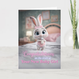 Cute Bunny in Pink New Baby Girl Congratulations カード