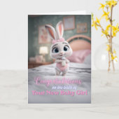 Cute Bunny in Pink New Baby Girl Congratulations カード (黄色い花)
