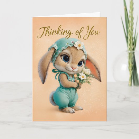 Cute Bunny in Teal Romper & Bonnet Encouragement カード (正面)