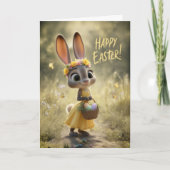 Cute Bunny in Yellow w/ Happy Easter Basket カード (正面)