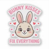 Cute Bunny Kisses Fix Everything Rabbit Lover シール (正面)