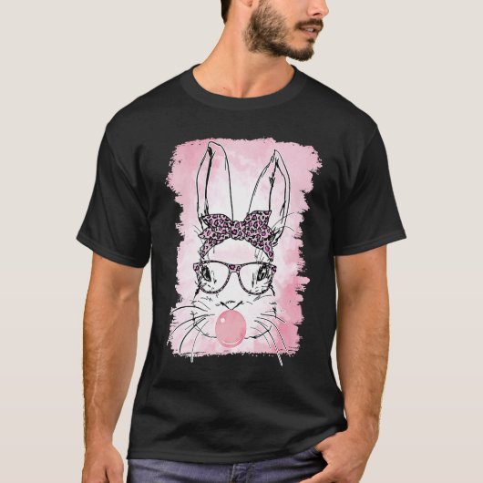 Cute Bunny Leopard Bunny Glasses Bubblegum Easter Tシャツ (正面)