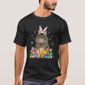 Cute Bunny Maine Coon Cat With Easter Egg Basket E Tシャツ (正面)