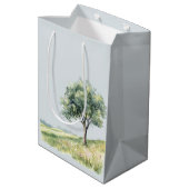 Cute Bunny Meadow with Tree Birthday ミディアムペーパーバッグ (裏面アングル)