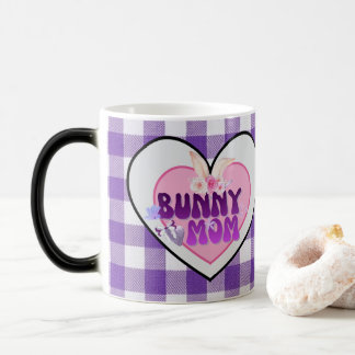Cute Bunny Mom Coquette Purple Gingham Morphing Mu モーフィングマグカップ