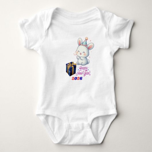 Cute Bunny New Year Baby Bodysuit – 2026 Celebrati ベビーボディスーツ (正面)