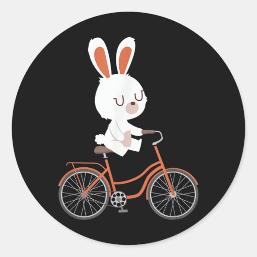 Cute Bunny On Bike Rabbit Cycling Bicycle Bunny ラウンドシール (正面)