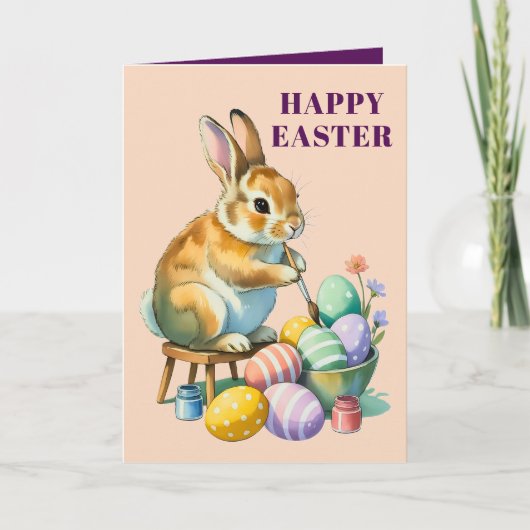 Cute Bunny Painting Easter Eggs Greeting Card シーズンカード (正面)