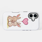 Cute Bunny Pair with Heart Balloon Phone Case  iPhone 16ケース (裏面横)