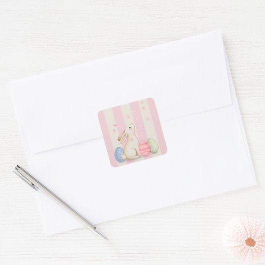 Cute Bunny Pastel Easter Square Sticker  スクエアシール (封筒)