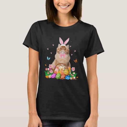Cute Bunny Persian Cat & Easter Egg Basket Easter  Tシャツ (正面)