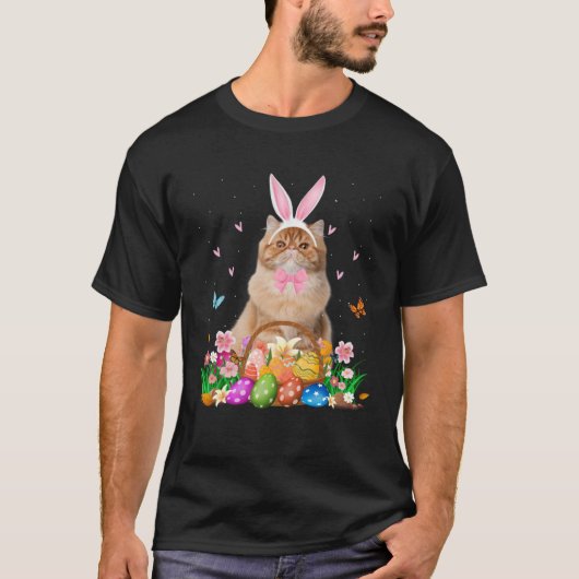 Cute Bunny Persian Cat & Easter Egg Basket Easter  Tシャツ (正面)