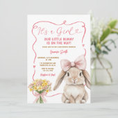 Cute Bunny pink bow coquette baby shower floral 招待状 (スタンド正面)