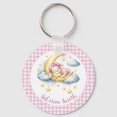 Cute Bunny Pink Boy Girl Moon Star Baby Shower  キーホルダー (正面)