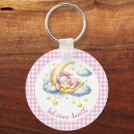Cute Bunny Pink Boy Girl Moon Star Baby Shower キーホルダー