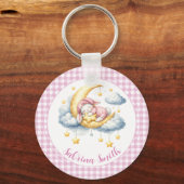 Cute Bunny Pink Boy Girl Moon Star Baby Shower  キーホルダー (正面)