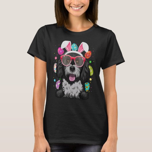 Cute Bunny Portuguese Water Dog Face Easter Eggs E Tシャツ (正面)