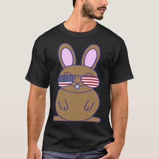 Cute Bunny Rabbit 4th of July Independence Day Men Tシャツ (正面)