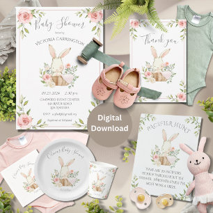 Cute Bunny Rabbit Baby Shower 招待状