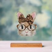 Cute Bunny Rabbit Face Leopard Coquette Bow Glasse アクリルサイン (ニュートラル)