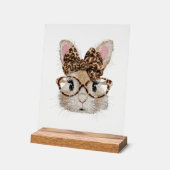 Cute Bunny Rabbit Face Leopard Coquette Bow Glasse アクリルサイン (傾斜)