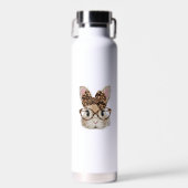 Cute Bunny Rabbit Face Leopard Coquette Bow Glasse ウォーターボトル (正面)