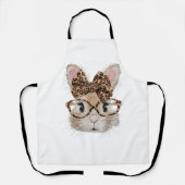 Cute Bunny Rabbit Face Leopard Coquette Bow Glasse エプロン (正面)