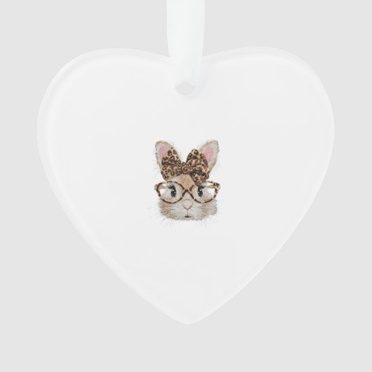 Cute Bunny Rabbit Face Leopard Coquette Bow Glasse オーナメント (正面)