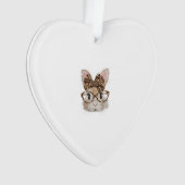 Cute Bunny Rabbit Face Leopard Coquette Bow Glasse オーナメント (正面)