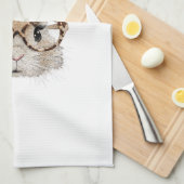 Cute Bunny Rabbit Face Leopard Coquette Bow Glasse キッチンタオル (四つ折り)