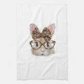 Cute Bunny Rabbit Face Leopard Coquette Bow Glasse キッチンタオル (縦)