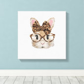 Cute Bunny Rabbit Face Leopard Coquette Bow Glasse キャンバスプリント (インサイチュ (ウッドフロア))