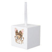 Cute Bunny Rabbit Face Leopard Coquette Bow Glasse キューブオーナメント (裏面アングル)