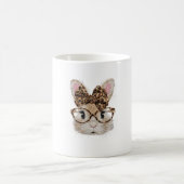 Cute Bunny Rabbit Face Leopard Coquette Bow Glasse コーヒーマグカップ (中央)