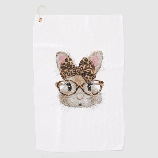Cute Bunny Rabbit Face Leopard Coquette Bow Glasse ゴルフタオル (正面)