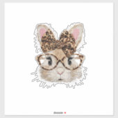 Cute Bunny Rabbit Face Leopard Coquette Bow Glasse シール (シート)