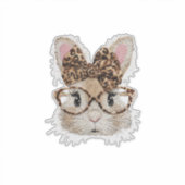 Cute Bunny Rabbit Face Leopard Coquette Bow Glasse シール (正面)