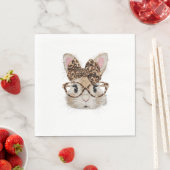 Cute Bunny Rabbit Face Leopard Coquette Bow Glasse スタンダードランチョンナプキン (インサイチュ)