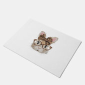 Cute Bunny Rabbit Face Leopard Coquette Bow Glasse ドアマット (アングル)