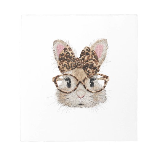 Cute Bunny Rabbit Face Leopard Coquette Bow Glasse ノートパッド (正面)