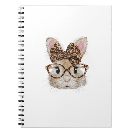 Cute Bunny Rabbit Face Leopard Coquette Bow Glasse ノートブック (正面)