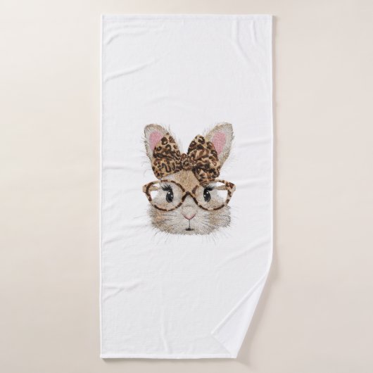 Cute Bunny Rabbit Face Leopard Coquette Bow Glasse バスタオル (バスタオル)