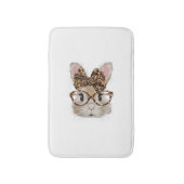 Cute Bunny Rabbit Face Leopard Coquette Bow Glasse バスマット (正面縦)