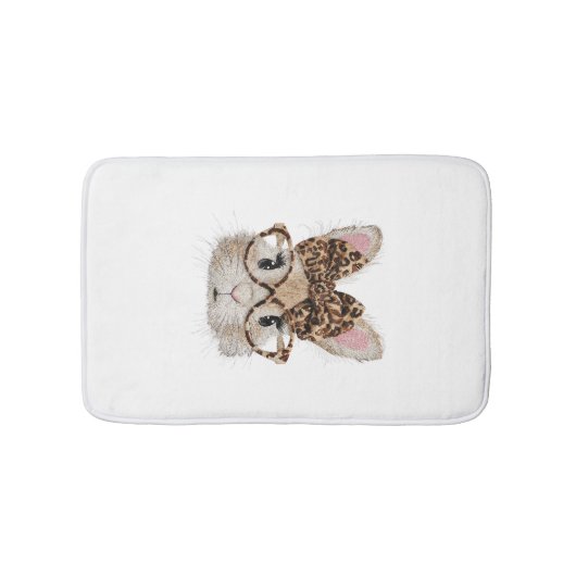 Cute Bunny Rabbit Face Leopard Coquette Bow Glasse バスマット (正面)