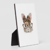 Cute Bunny Rabbit Face Leopard Coquette Bow Glasse フォトプラーク (側面)